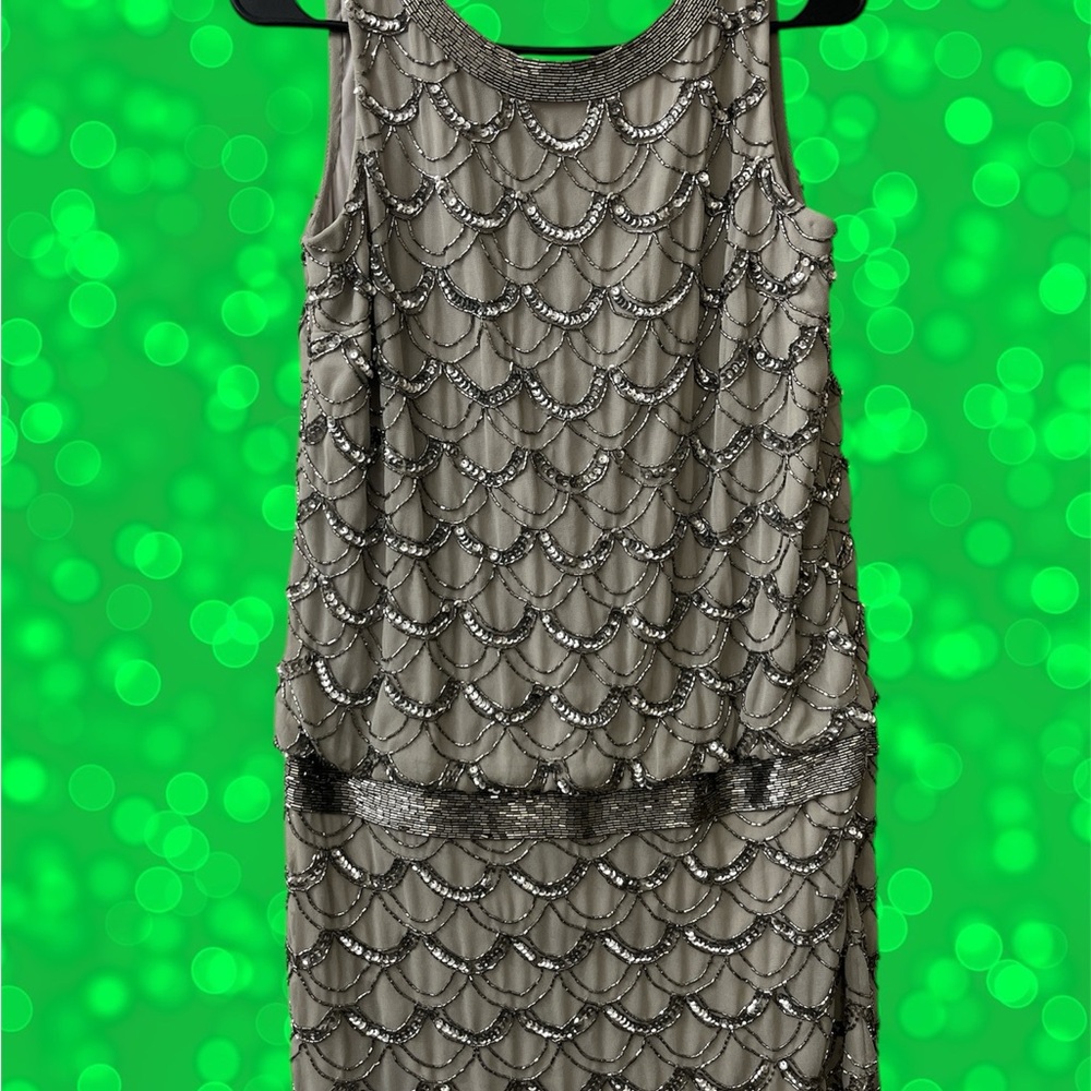 ADRIANA PAPELL Elegant Gray Beaded Dress